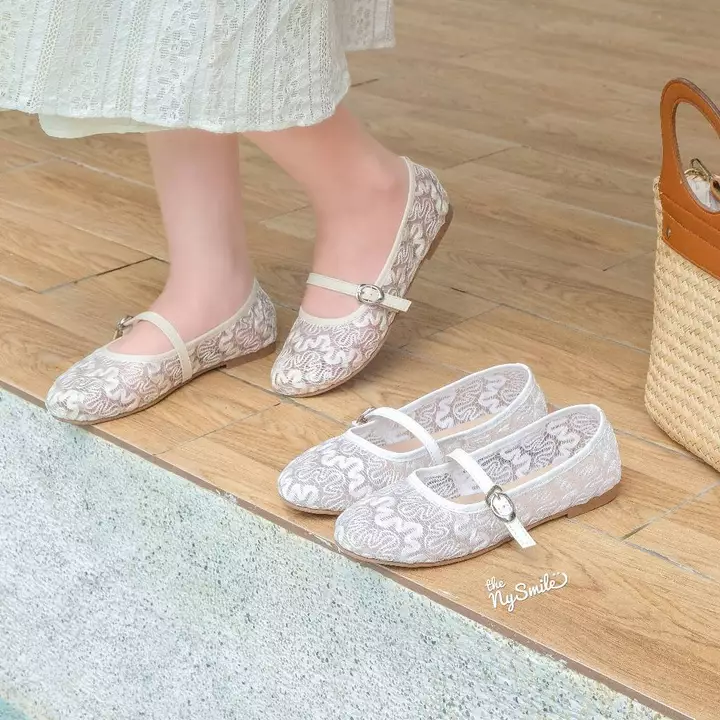 Giày búp bê 1cm BIGSIZE 35-42Giày búp Bê ren búp bê lưới đính hoa dễ thương, giày búp bê nữ , giày lưới -THENYSMILE - S