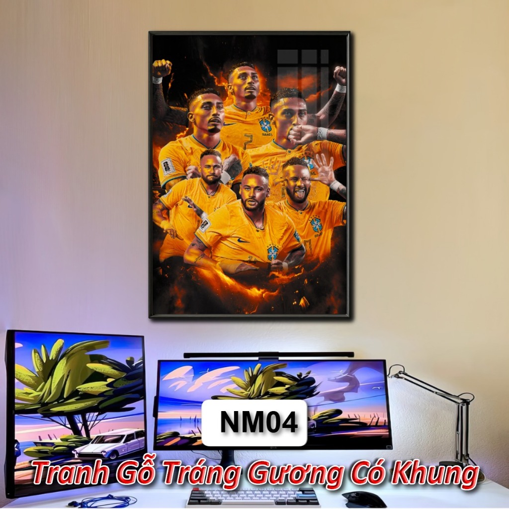 Tranh Cầu Thủ Bóng Đá  Neymar Tráng Gương Khung Composite Decor Treo Tường Trang Trí