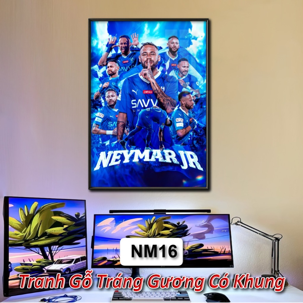 Tranh Cầu Thủ Bóng Đá  Neymar Tráng Gương Khung Composite Decor Treo Tường Trang Trí