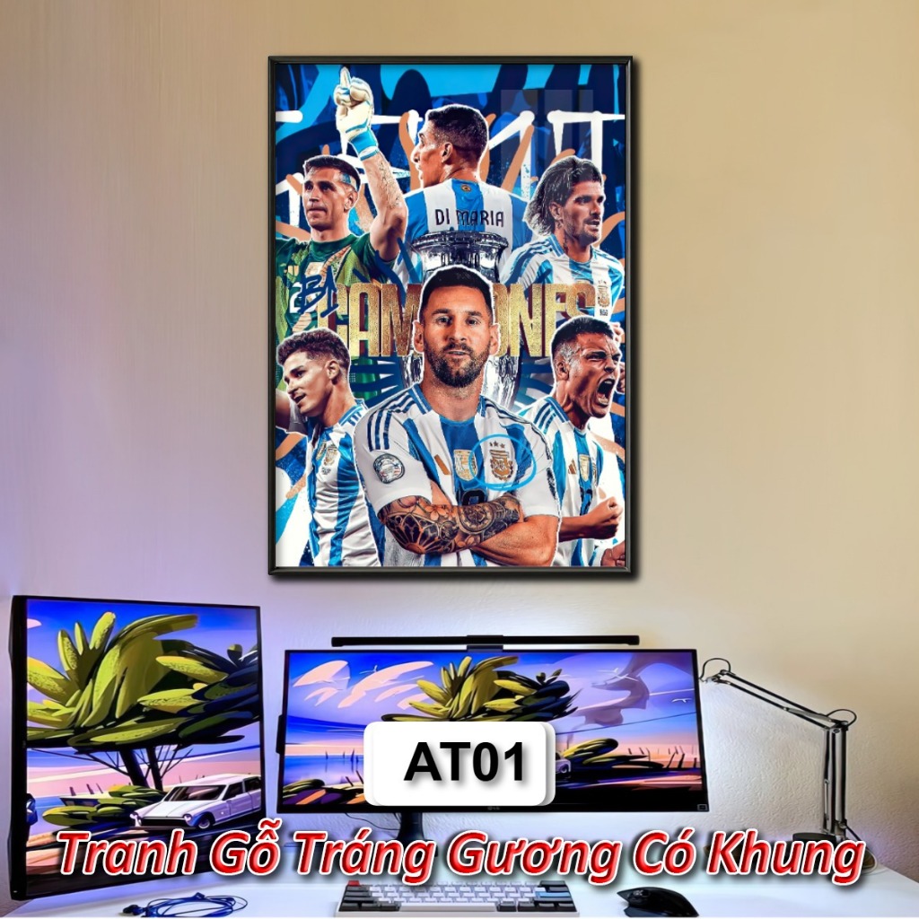Tranh Đội Tuyển Bóng đá Argentina, Messi - Tranh Tráng Gương Khung Composite Decor Treo Tường Trang Trí