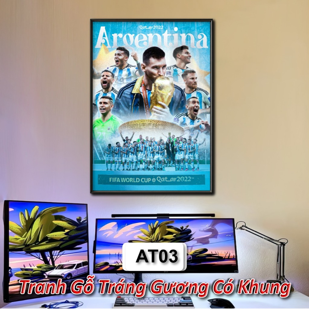Tranh Đội Tuyển Bóng đá Argentina, Messi - Tranh Tráng Gương Khung Composite Decor Treo Tường Trang Trí