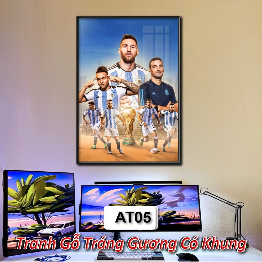 Tranh Đội Tuyển Bóng đá Argentina, Messi - Tranh Tráng Gương Khung Composite Decor Treo Tường Trang Trí
