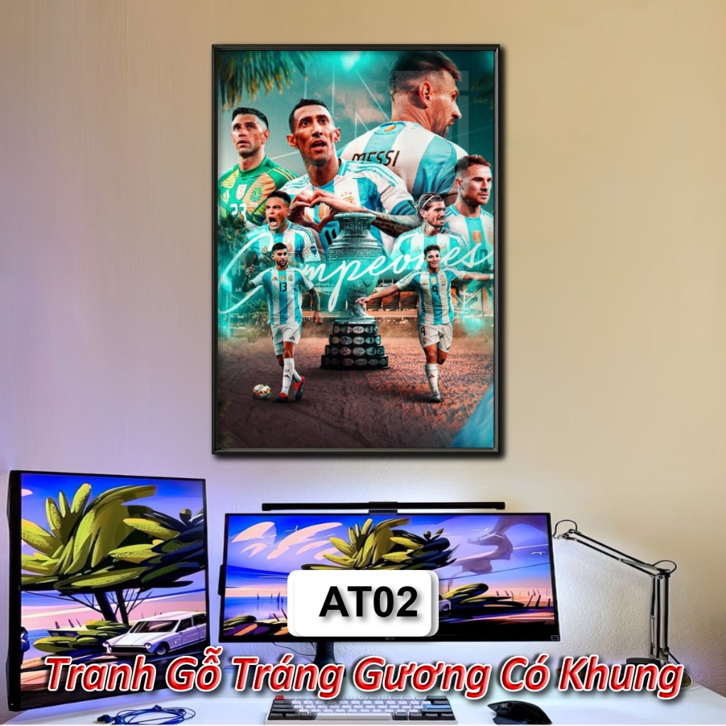 Tranh Đội Tuyển Bóng đá Argentina, Messi - Tranh Tráng Gương Khung Composite Decor Treo Tường Trang Trí
