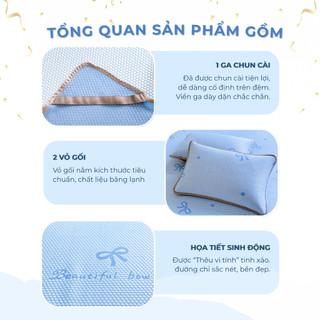 Chiếu điều hòa băng lạnh họa tiết chun gài M2T BEDDING đủ kích thước - Mềm mịn mát  - KÈM 2 VỎ GỐI