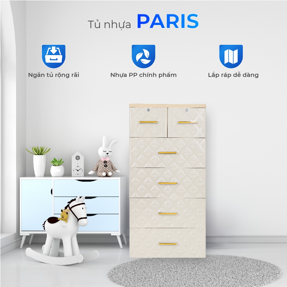 [HỎA TỐC] Tủ nhựa Paris 5 tầng QUI PHÚC, tủ đựng quần áo cho bé, rộng rãi, chắc chắn, tiện lợi
