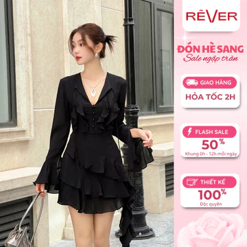 RÊVER Đầm dự tiệc đầm nữ cao cấp trắng đen tay dài tua rua dự tiệc đi biển Mermaid Dress