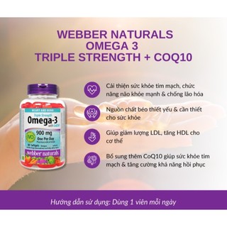 [HÀNG CÔNG TY] Dầu cá Triple Strength Omega-3  EPA/DHA 900mg with COQ10 hộp 80v dùng cho nam và nữ