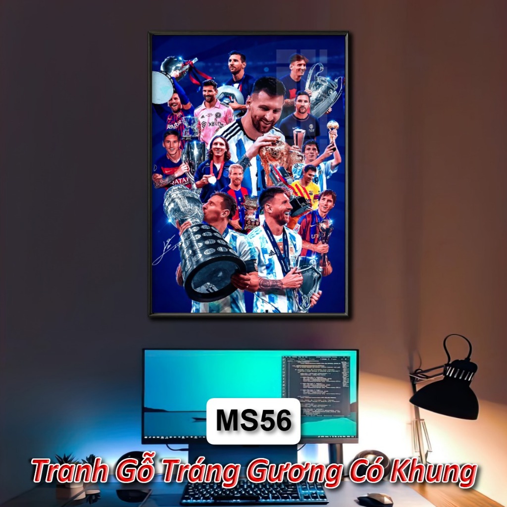 Tranh Cầu Thủ Bóng Đá  Lionel Messi (M10) Tráng Gương Khung Composite Decor Treo Tường Trang Trí