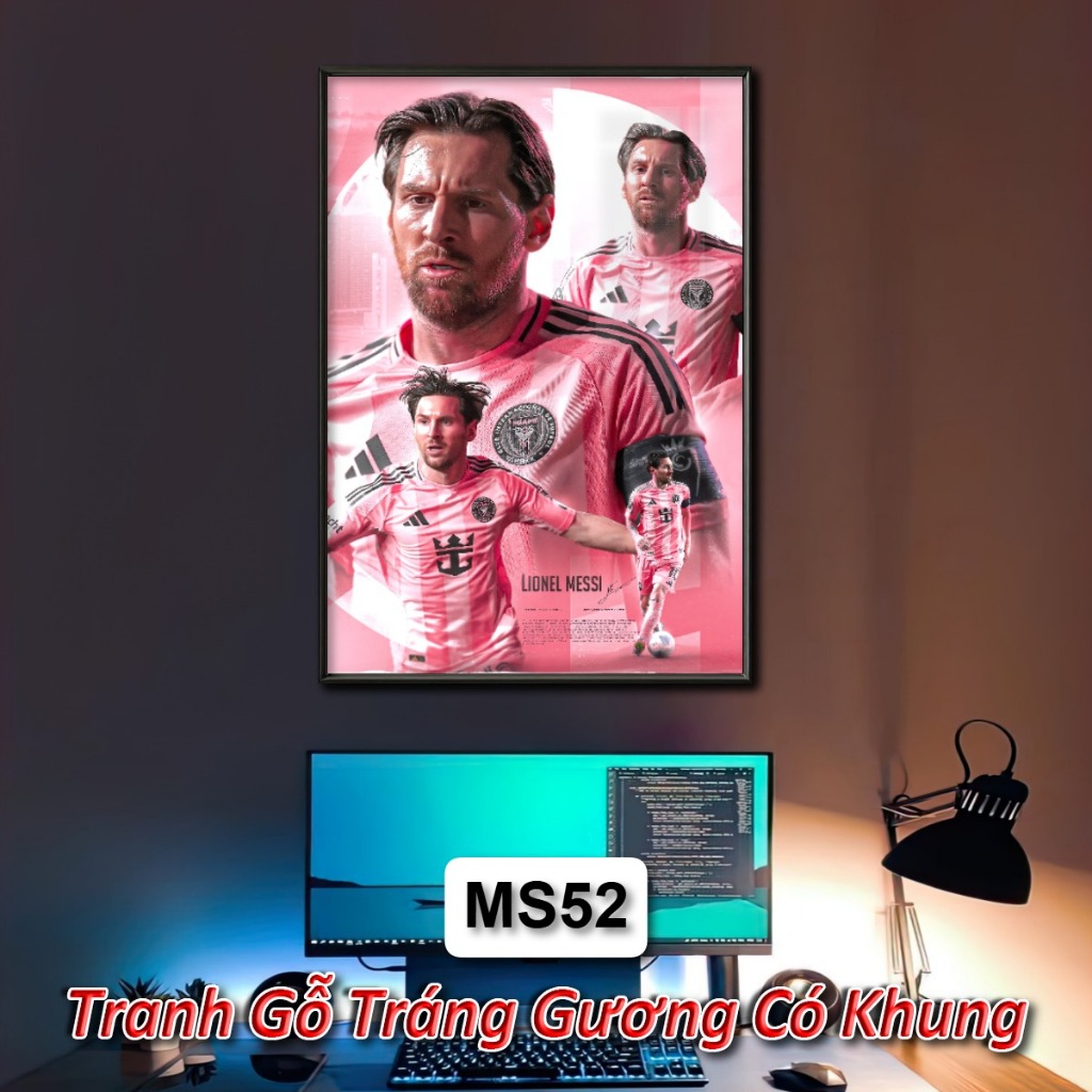 Tranh Cầu Thủ Bóng Đá  Lionel Messi (M10) Tráng Gương Khung Composite Decor Treo Tường Trang Trí