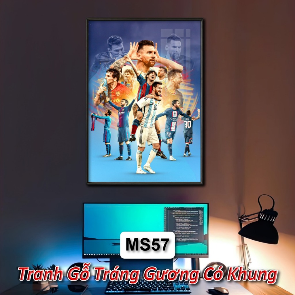 Tranh Cầu Thủ Bóng Đá  Lionel Messi (M10) Tráng Gương Khung Composite Decor Treo Tường Trang Trí