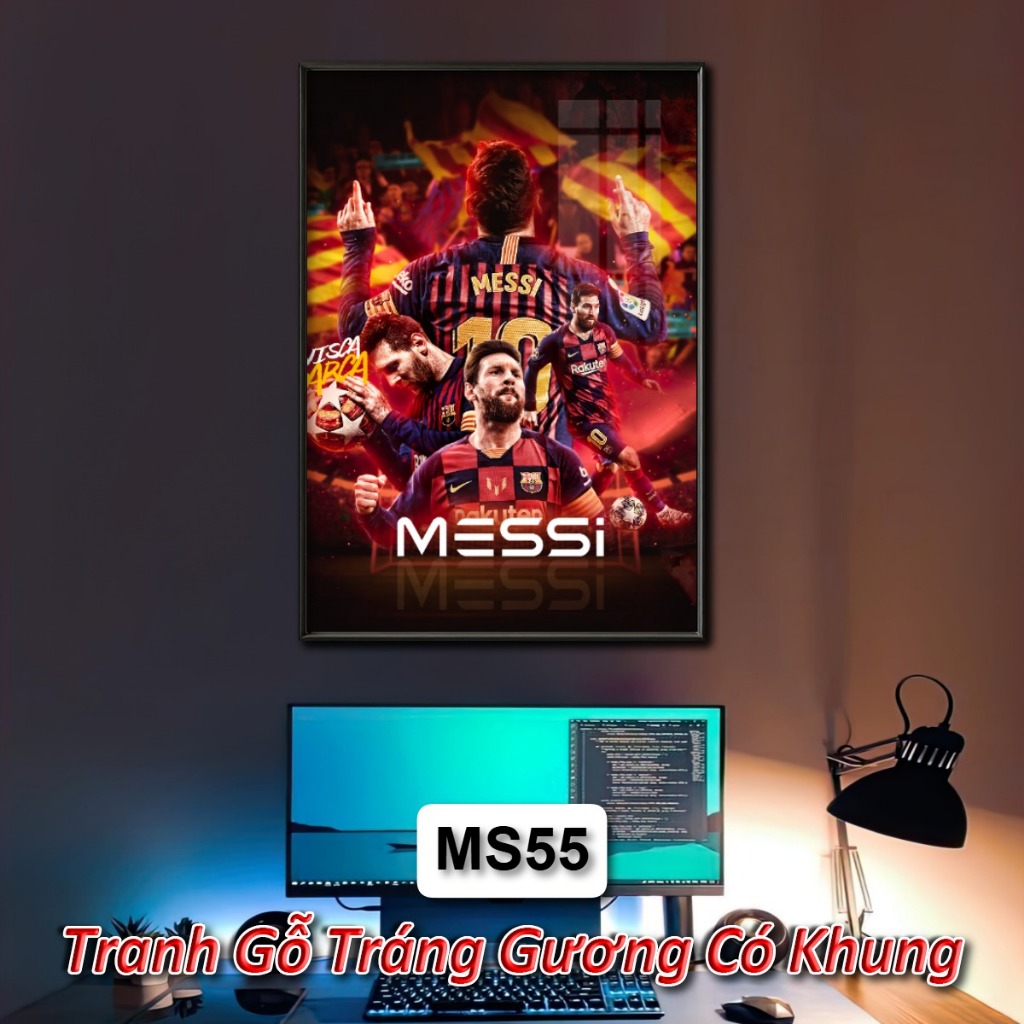 Tranh Cầu Thủ Bóng Đá  Lionel Messi (M10) Tráng Gương Khung Composite Decor Treo Tường Trang Trí