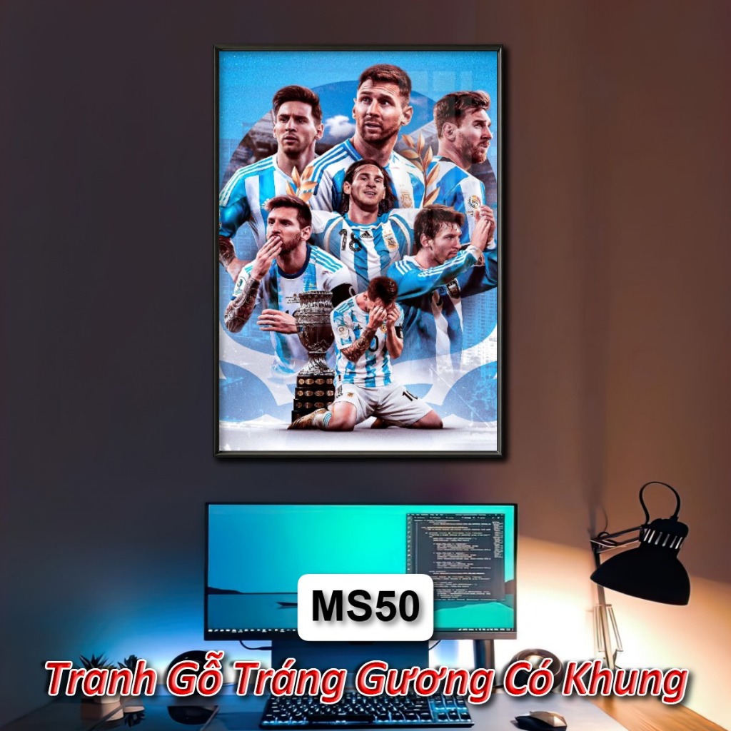 Tranh Cầu Thủ Bóng Đá  Lionel Messi (M10) Tráng Gương Khung Composite Decor Treo Tường Trang Trí