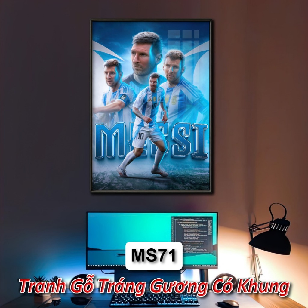 Tranh Cầu Thủ Bóng Đá  Lionel Messi (M10) Tráng Gương Khung Composite Decor Treo Tường Trang Trí