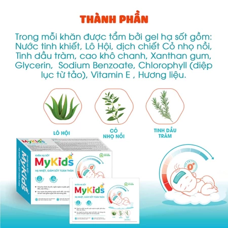 Khăn Hạ Sốt MyKids Ích Nhân Hỗ Trợ Hạ Nhiệt,Giảm Sốt Cho Bé - Hộp 4 Gói x 6 Khăn/Gói