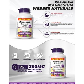 [HÀNG CÔNG TY] Viên uống bổ sung Magnesium Bisglycinate 200mg Webber Naturals hộp 120/60 viên