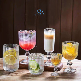 Mẫu mới CỐC LY thuỷ tinh kẻ sọc DECOR phong cách Nhật Bản - Hàn Quốc, ly cocktail, sinh tố, cà phê có chân RETRO cao cấp
