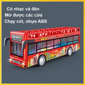 Đồ chơi mô hình xe bus 2 tầng tham quan thành phố chất liệu nhựa ABS cứng cáp, có nhạc và đèn, chạy cót