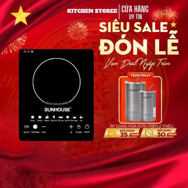 Bếp Điện Từ Sunhouse 2200W  Bếp Điện Từ Hồng Ngoại Cảm Ứng Nhạy Kèm Nồi