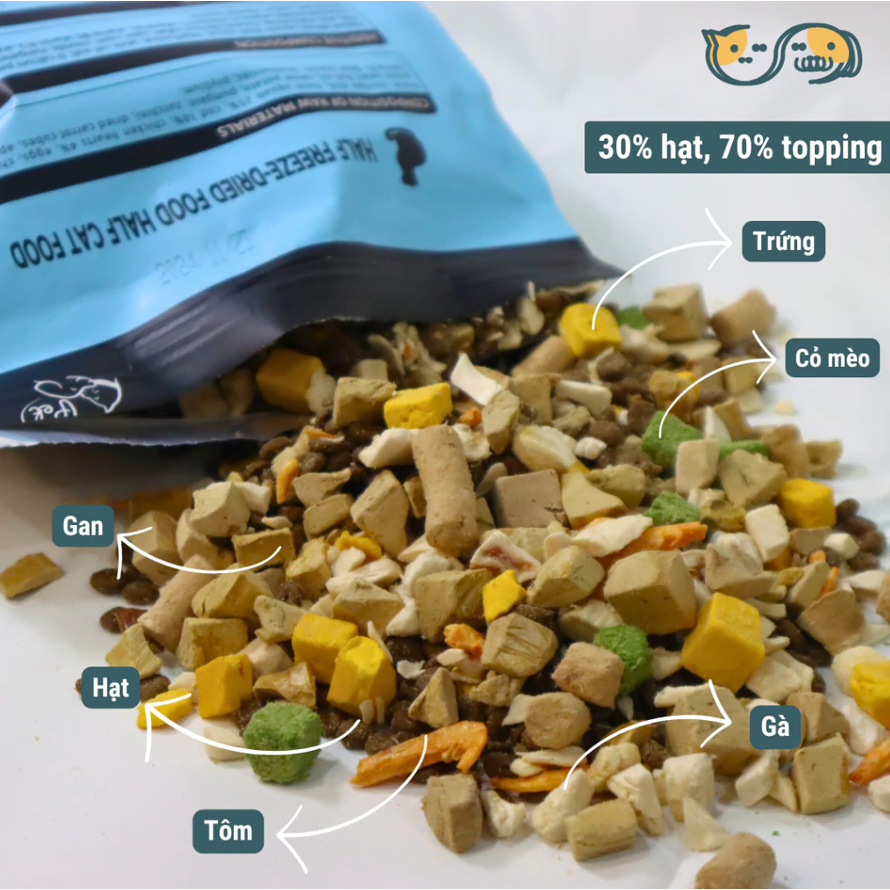 [Hoả Tốc 24/24]Hạt Cho Mèo S2 PET V2 Gói 1kg - 70% Topping Thịt Sấy, Hỗ Trợ Tiêu Hóa, Giảm Búi Lông