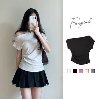 Áo kiểu nữ lệch vai xếp ly eo điệu đà Forgirl áo thun trễ vai form vừa chất vải tăm co dãn mềm mịn T075