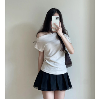 Áo kiểu nữ lệch vai xếp ly eo điệu đà Forgirl áo thun trễ vai form vừa chất vải tăm co dãn mềm mịn T075