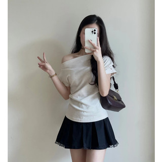 Áo kiểu nữ lệch vai xếp ly eo điệu đà Forgirl áo thun trễ vai form vừa chất vải tăm co dãn mềm mịn T075