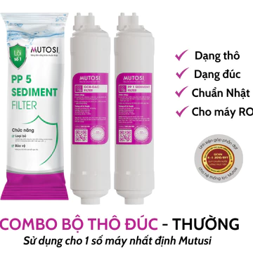 Combo Thô Mutosi Gồm Lõi 1 PP 5 Micron Loại Thường Và Lõi 2 OCB Lõi 3 PP1 Micron Dạng Đúc Dùng Cho Máy Lọc Nước RO....