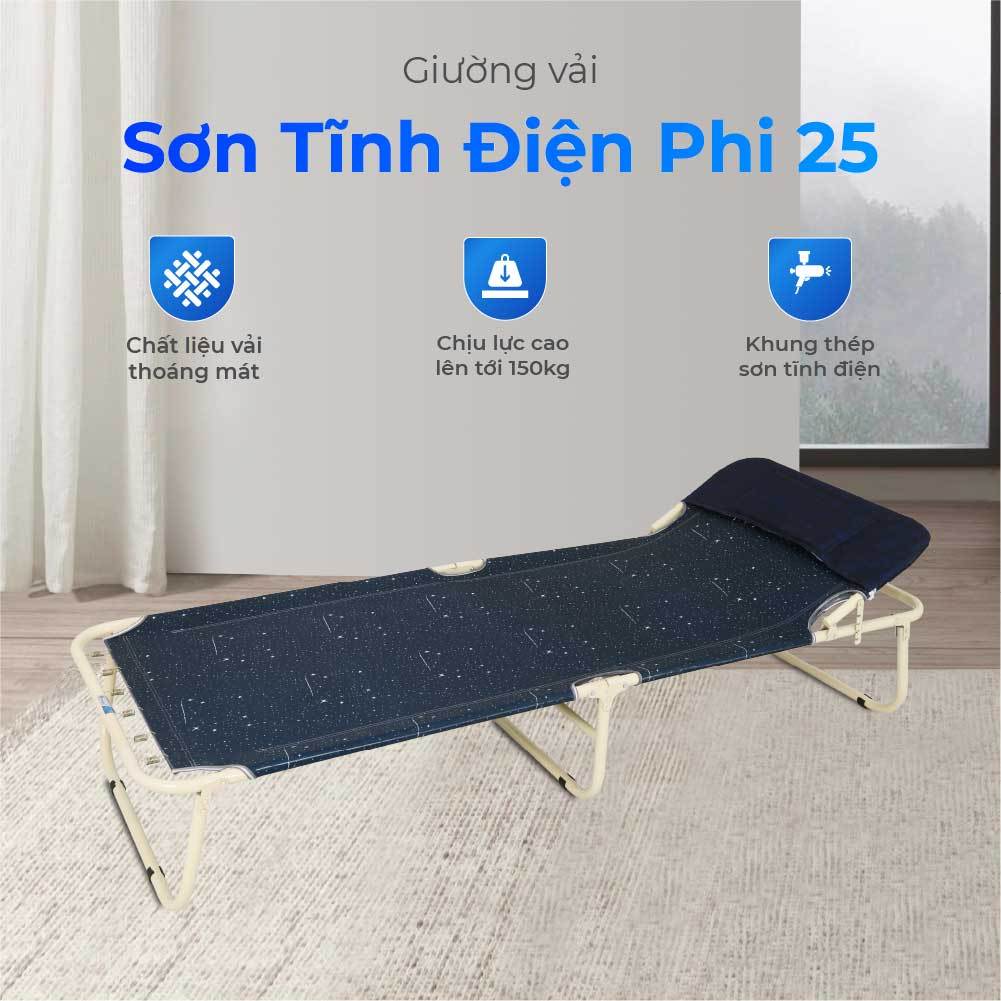 Giường gấp gọn QUI PHÚC, vải bố dày dặn, chắc chắn, bền bỉ, dễ dàng di chuyển, khung thép chắc chắn