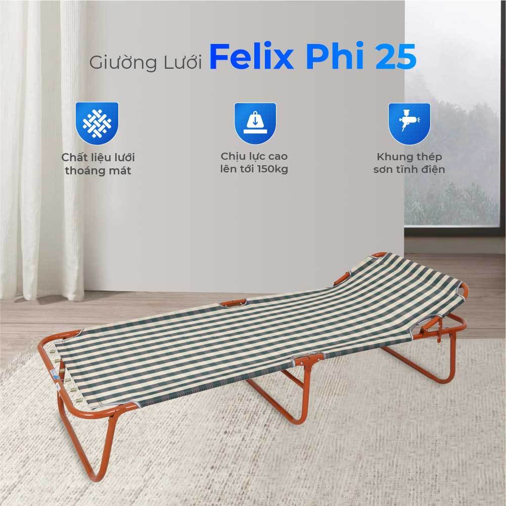 Giường gấp gọn Felix, lưng lưới, thoáng mát, đàn hồi tốt, tiết kiệm diện tích, thư giãn, thoải mái