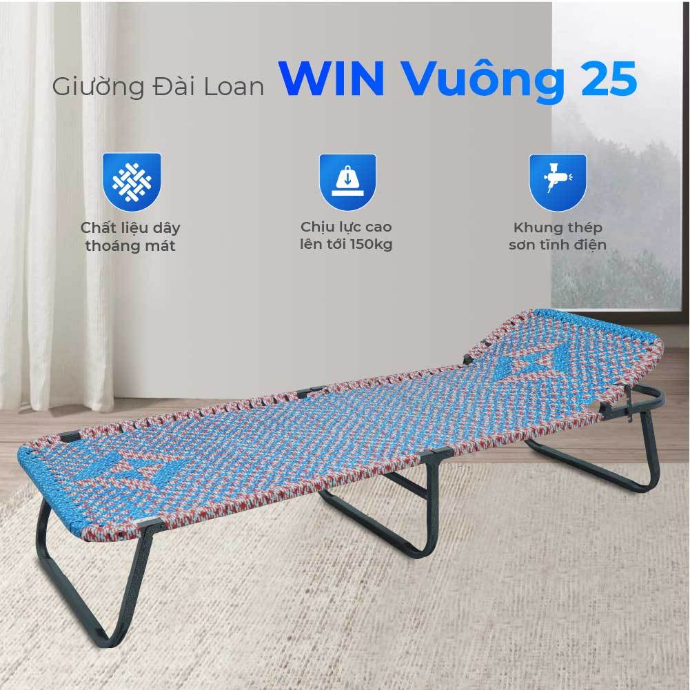 Giường gấp gọn Win QUI PHÚC, mặt giường đan dây nhựa, chắc chắn, thoáng mát, đàn hồi cao, tiện dụng