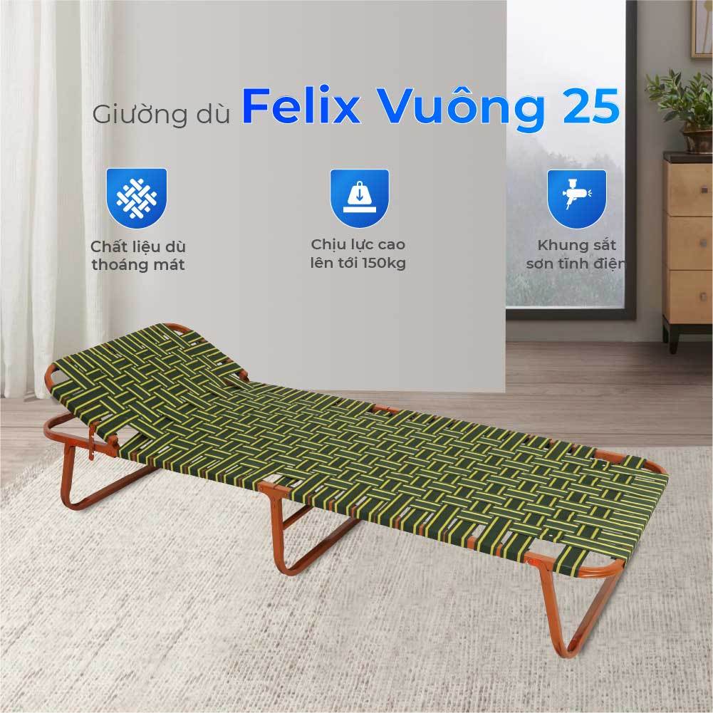 Giường gấp gọn Felix vuông QUI PHÚC, dây dù bản lớn, thoải mái, tiện lợi, dễ dàng cất giữ, mang đi