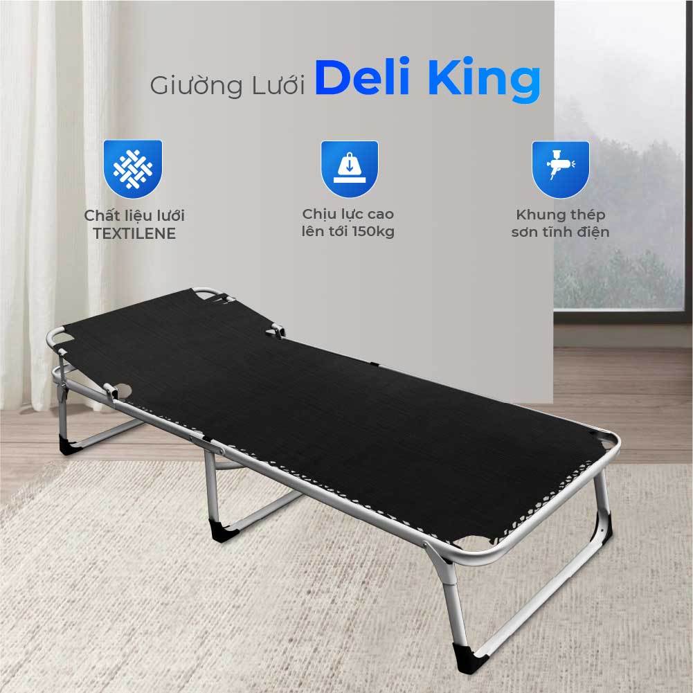 Giường gấp gọn Deli King QUI PHÚC, vải lưới cao cấp, thoáng khí, đàn hồi tốt, khung thép chắc chắn