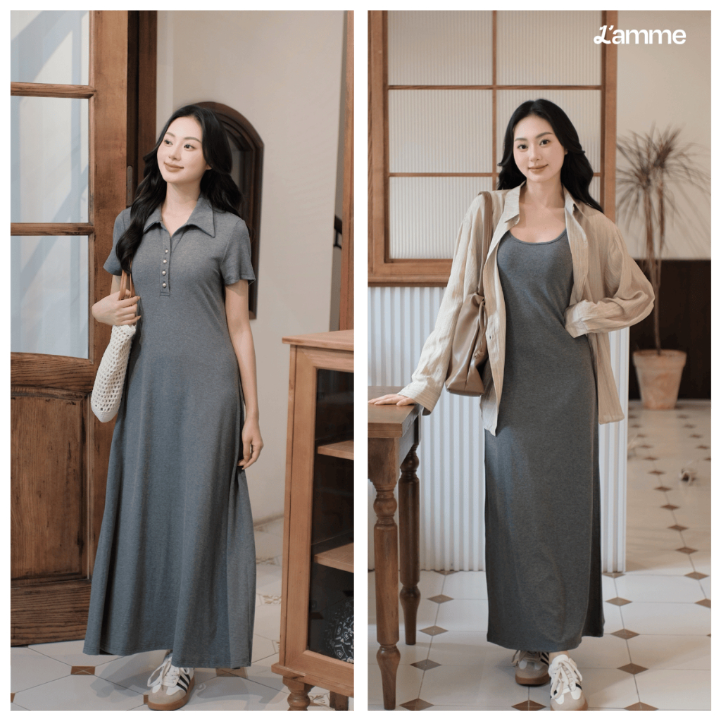 Váy body, váy ôm co giãn JIMY POLO DRESS chất thun cotton co giãn thâm hút tốt, sợ vải thực vật hạn chế bai xù BY L'AMME