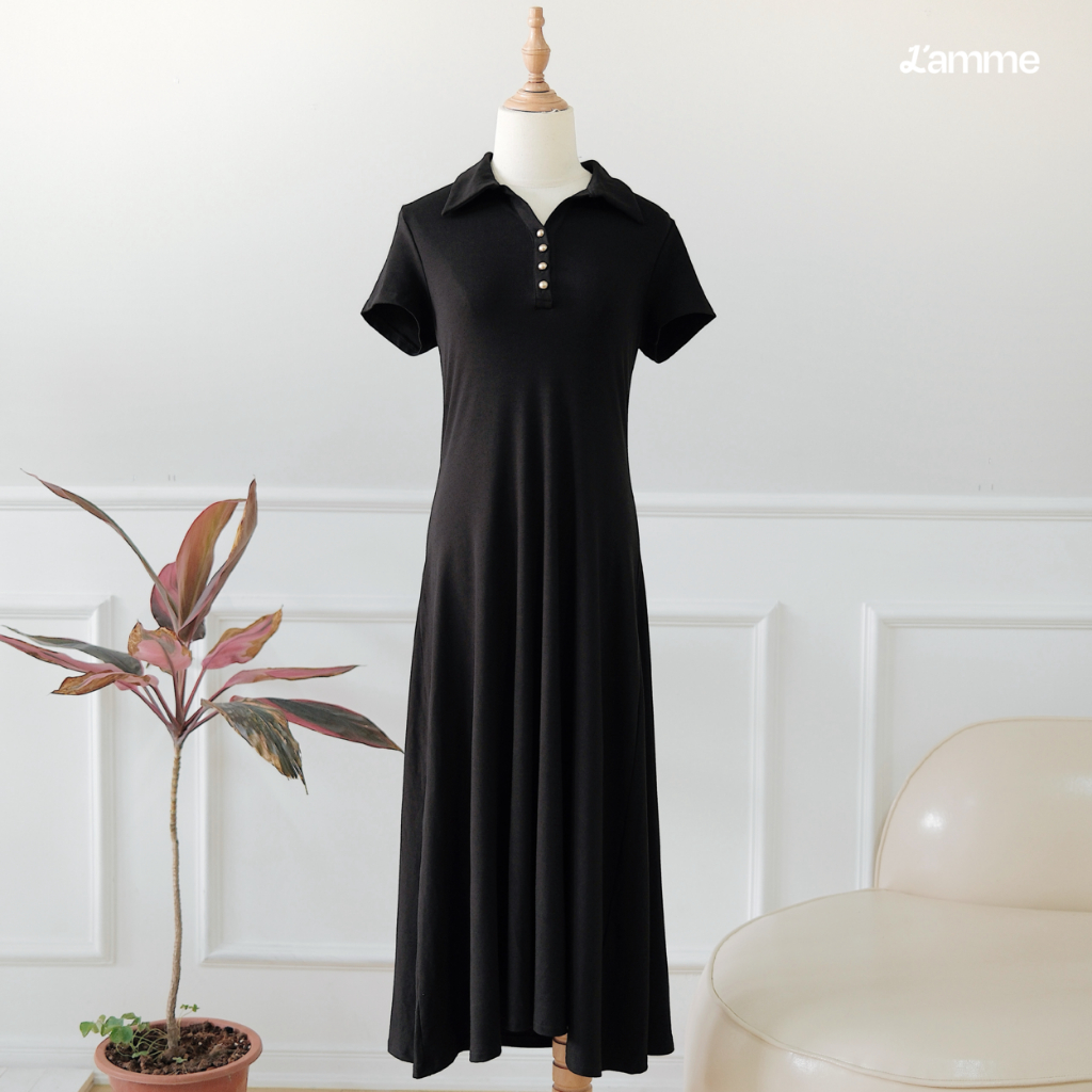 Váy body, váy ôm co giãn JIMY POLO DRESS chất thun cotton co giãn thâm hút tốt, sợ vải thực vật hạn chế bai xù BY L'AMME