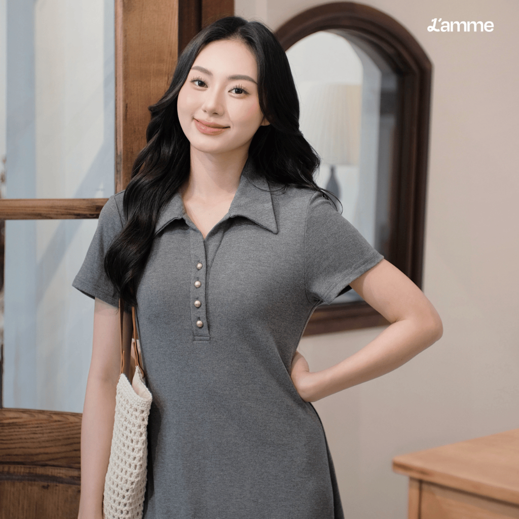 Váy body, váy ôm co giãn JIMY POLO DRESS chất thun cotton co giãn thâm hút tốt, sợ vải thực vật hạn chế bai xù BY L'AMME