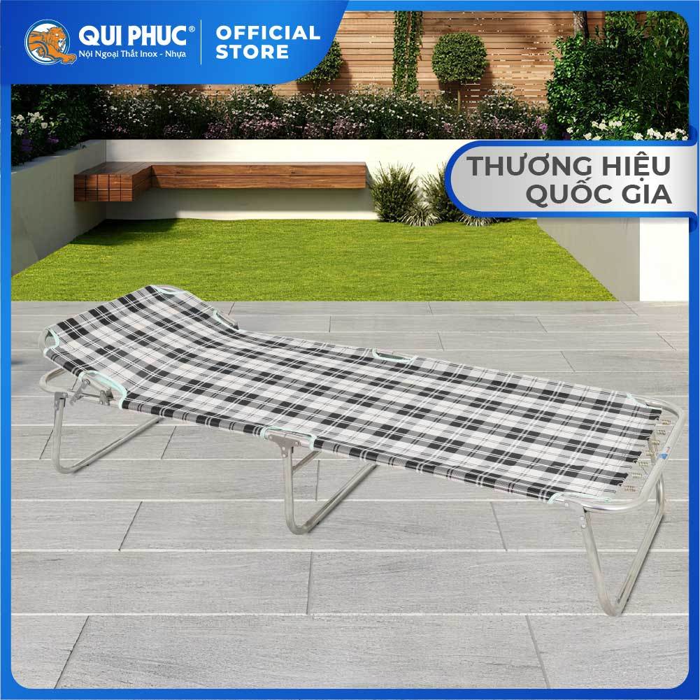 Giường gấp gọn inox Deli QUI PHÚC, lưới bố cao cấp, thoáng khí, đàn hồi tốt, bền chắc, dễ dàng cất giữ, mang đi