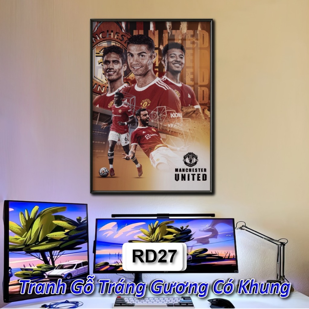 Tranh Cầu Thủ Bóng Đá Cristiano Ronaldo (CR7) Tráng Gương Có Khung Treo Tường Phòng Khách Không Gian Làm Việc, Quà Tặng