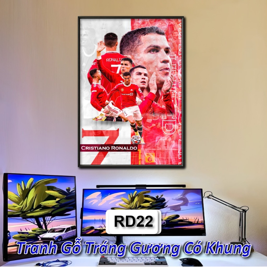 Tranh Cầu Thủ Bóng Đá Cristiano Ronaldo (CR7) Tráng Gương Có Khung Treo Tường Phòng Khách Không Gian Làm Việc, Quà Tặng