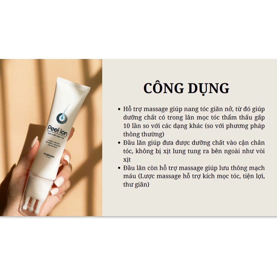 Lăn mọc tóc Hairborn 60ml - Công nghệ đầu lăn ion nano 2 chiều, giảm gãy rụng và mượt tóc