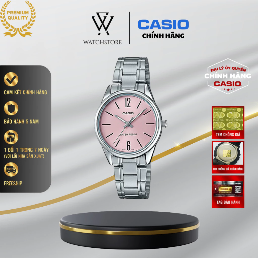 Đồng hồ Casio nữ LTP-V005D-4BUDF màu hồng kim bạc