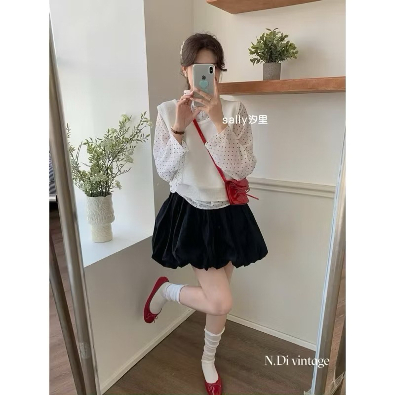 𝑺𝒔𝒖.𝑺𝒕𝒖𝒅𝒊𝒐 [Có Sẵn]HÀNG QUẢNG CHÂU ÁO QUÂY-CHÂN VÁY BÍ CHẤM BI MUA 1 ĐƯỢC 2