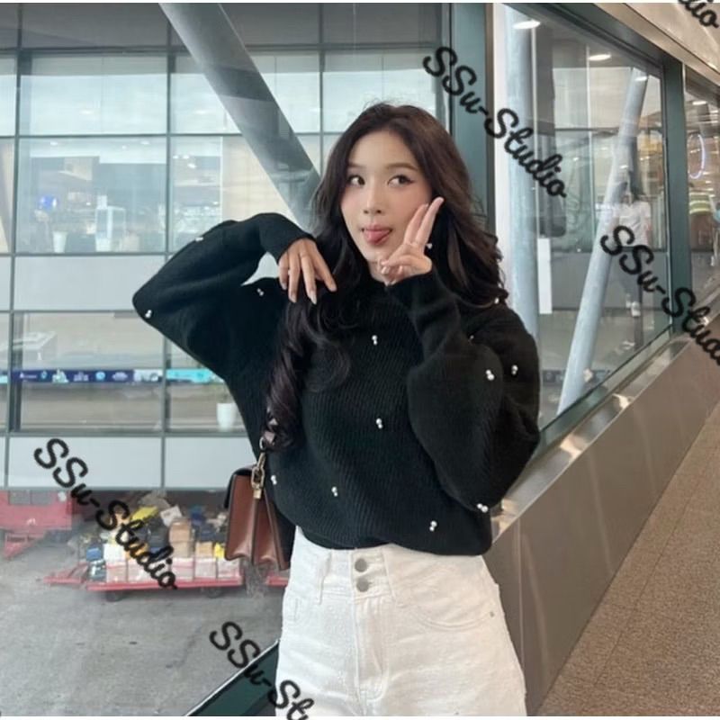 𝑺𝒔𝒖.𝑺𝒕𝒖𝒅𝒊𝒐// Áo Len Hàn Quốc Đính Ngọc Xinh Xỉu
