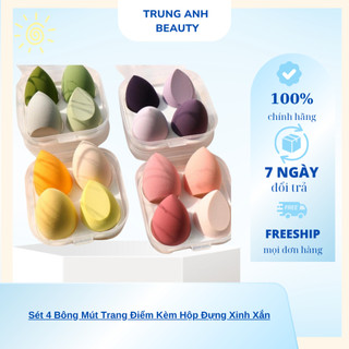 Sét 4 Bông Mút Trang Điểm Kèm Hộp Đựng Xinh Xắn