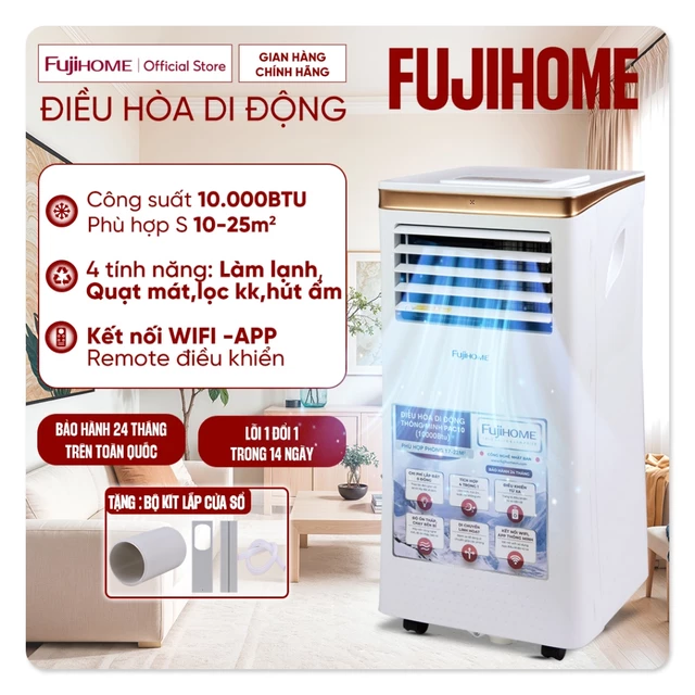 Máy lạnh đứng di động 10.000BTU FUJIHOME điều hoà di động mini thông minh đa năng