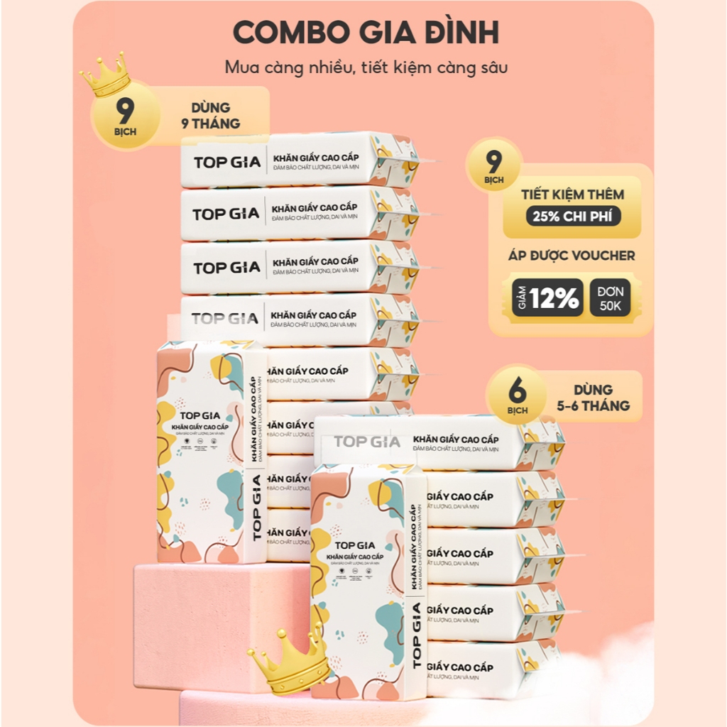 Giấy vệ sinh treo tường TopGia đa sắc treo đa năng từ bột giấy thiên nhiên, 1280tờ/4lớp