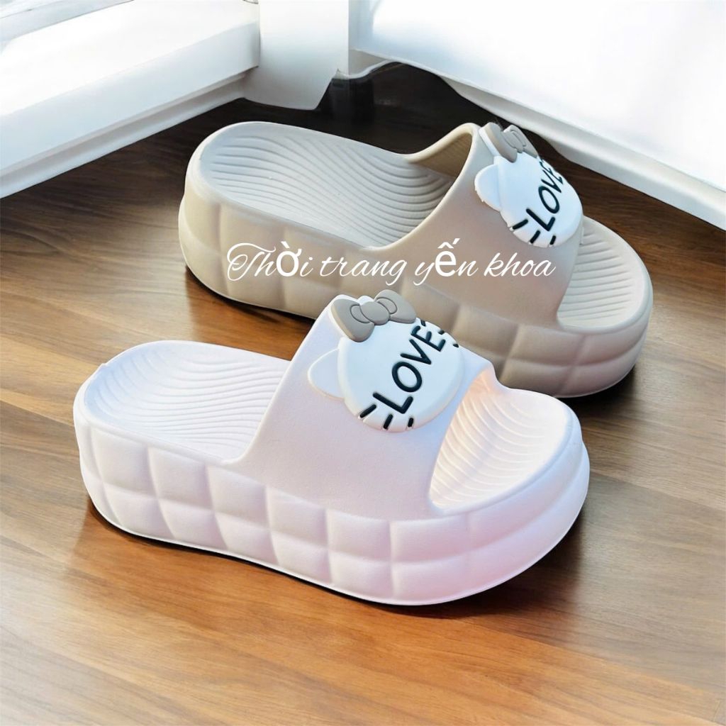 Dép Bánh Mì Nữ ,Dép Quai Ngang Đế Cao  Gắn Cham Xinh
