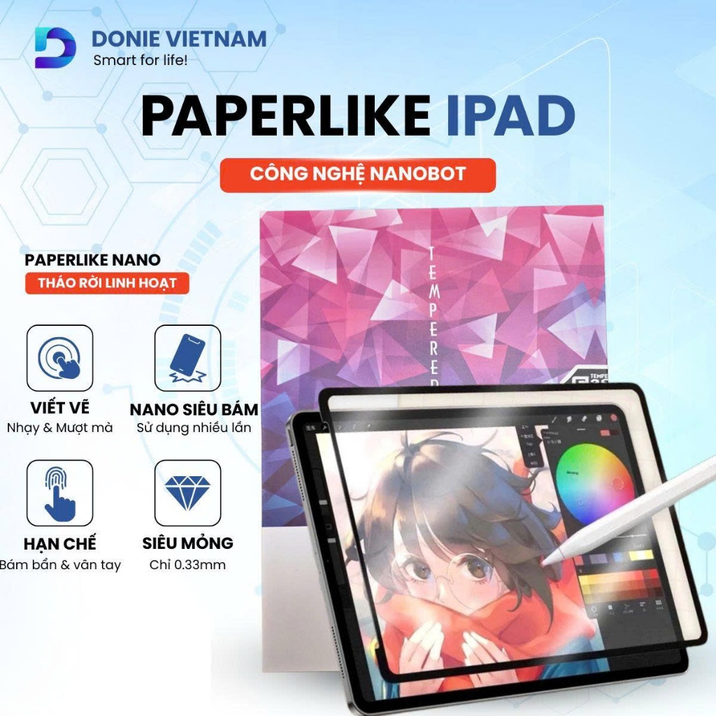 Miếng Dán Paperlike iPad Nano Tháo Rời Nhám Mịn Viết Vẽ Như Giấy Gen 10/11 Air 4/5/6 | DONIE C05