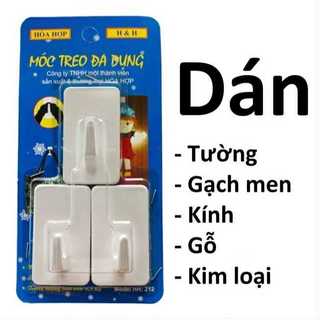 Móc dán tường siêu dính chịu lực 3kg, móc dán tường vỉ 2 cái,3 cái