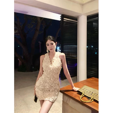 Đầm cổ V đầm dự tiệc đính hoa phong cách sang trọng tiểu thư ĐẦM Nữ Dự Tiệc Ren Hoa ĐAN NGỰC GỢI CẢM VÁY NỮ NGẮN ĐI TIỆC
