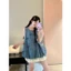 Set Áo Bồng Nơ Kèm Chân Váy Xoè Dáng Ngắn Chất Vải Jean, Set Đồ Nữ Tiểu Thư Đi Chơi Dự Tiệc
